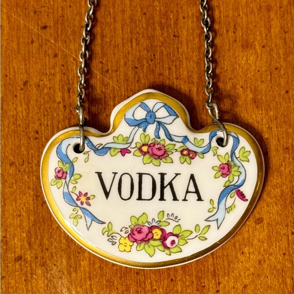 Antique Staffordshire Decanter Tag Vodka